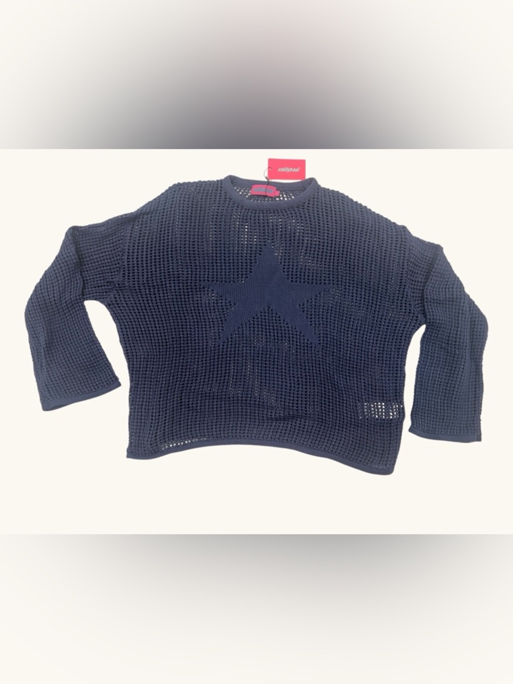 Edikted Navy Open-Knit Sweater with Star Motif
